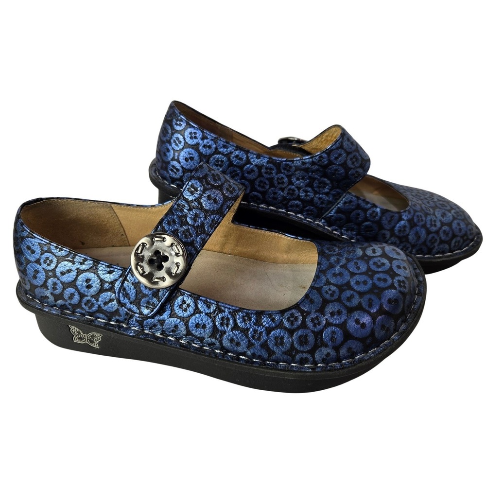 Alegria Size 6 Paloma Mary Jane Metallic Leather Button Embossed Clogs #1306 - Picture 9 of 11